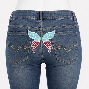 Y2K, Butterfly Flare Low Rise Boho Fairycore Vintage Jeans, Younique Size 9,